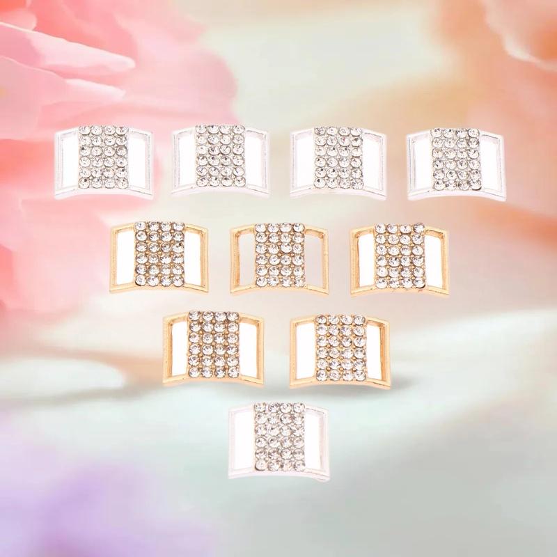 10Pcs 10x15mm Rhinestone Bikini Buckles - Alloy Chain Connectors for Swimwear,Sparkling DIYJewelry Clasps for Beachwear&Lingerie
