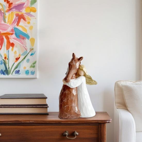 Girl And Horse Figurine Girl Embracing Horse Statue Horse Memorial Sculpture Keepsake for Horse Lover Gifts Cowgirls Birthday