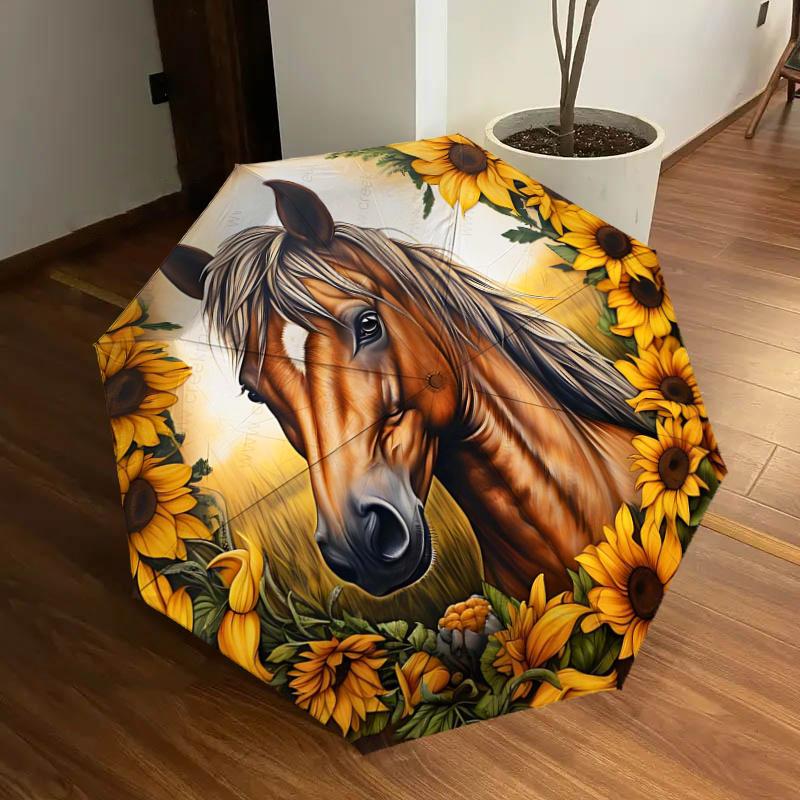 

Sunflower Horse Art Print - Automatic Opening Umbrella with Foldable Design, Iron Frame, Outdoor, Festival Gift for Fans, Travelers, Daily U