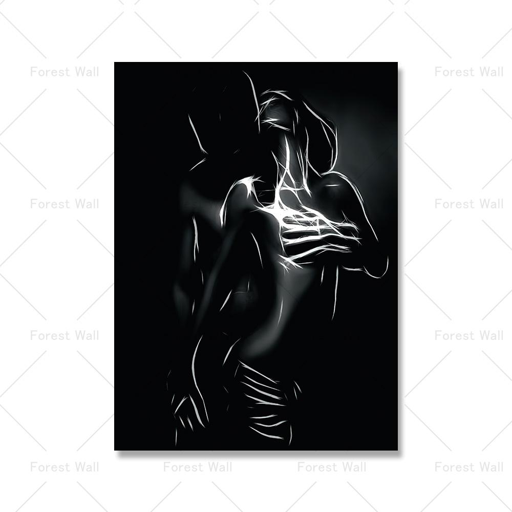 Nordic Canvas Painting Black and White Nude Couple Sexy Body Women Man Wall Art Poster Print Wall Picture for Room Home Decor