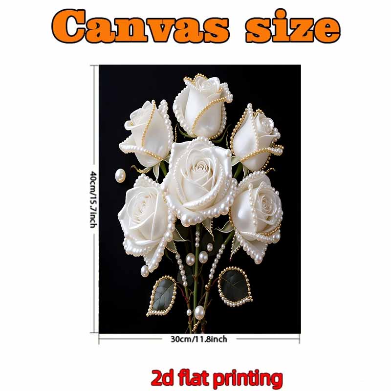 DIY White Rose Pearl Diamond Art Kits Without Frame 30x40cm Gem Art Diamond Painting Kits for Adults/Beginners Gift Idea Home Wall Decor