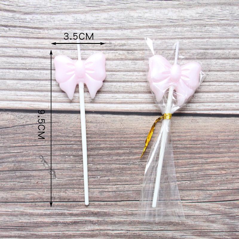 Single Bow Candle Beautiful Cake Decoration Plug-in Pink and White Cartoon Lollipop Birthday Candle