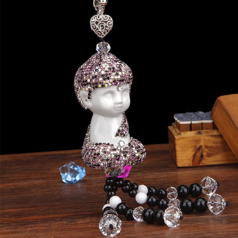 Diamond -inlaid, Crystal Car Pendant Cars Inner Township Decoration Female Maitreya Buddha Statue Mirror Car Hanging Men