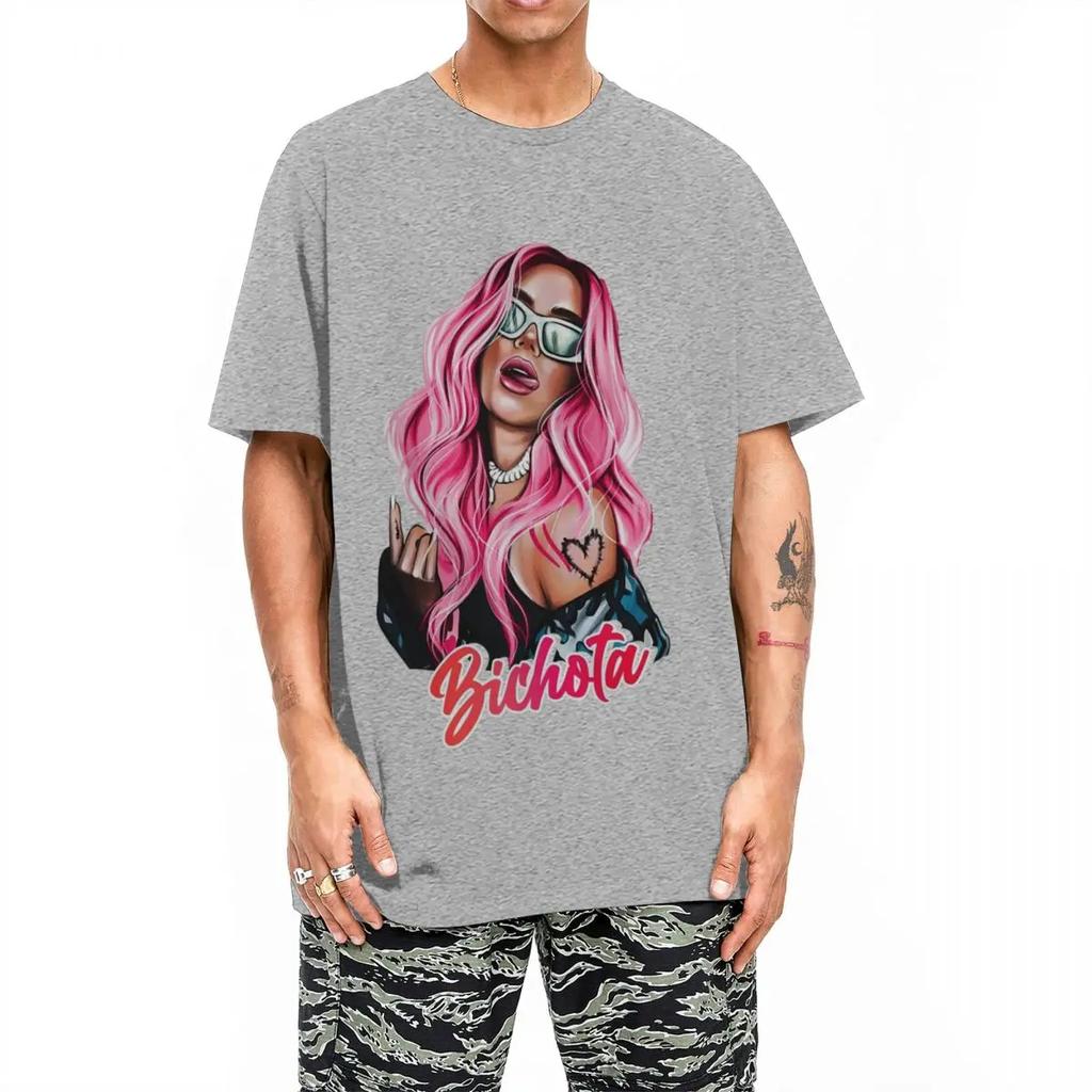 Karol G With Red Hair Bichota Heart T-Shirt Men Fashion 100% Cotton Tee Shirt Crewneck Short Sleeve T Shirt Plus Size Clothing