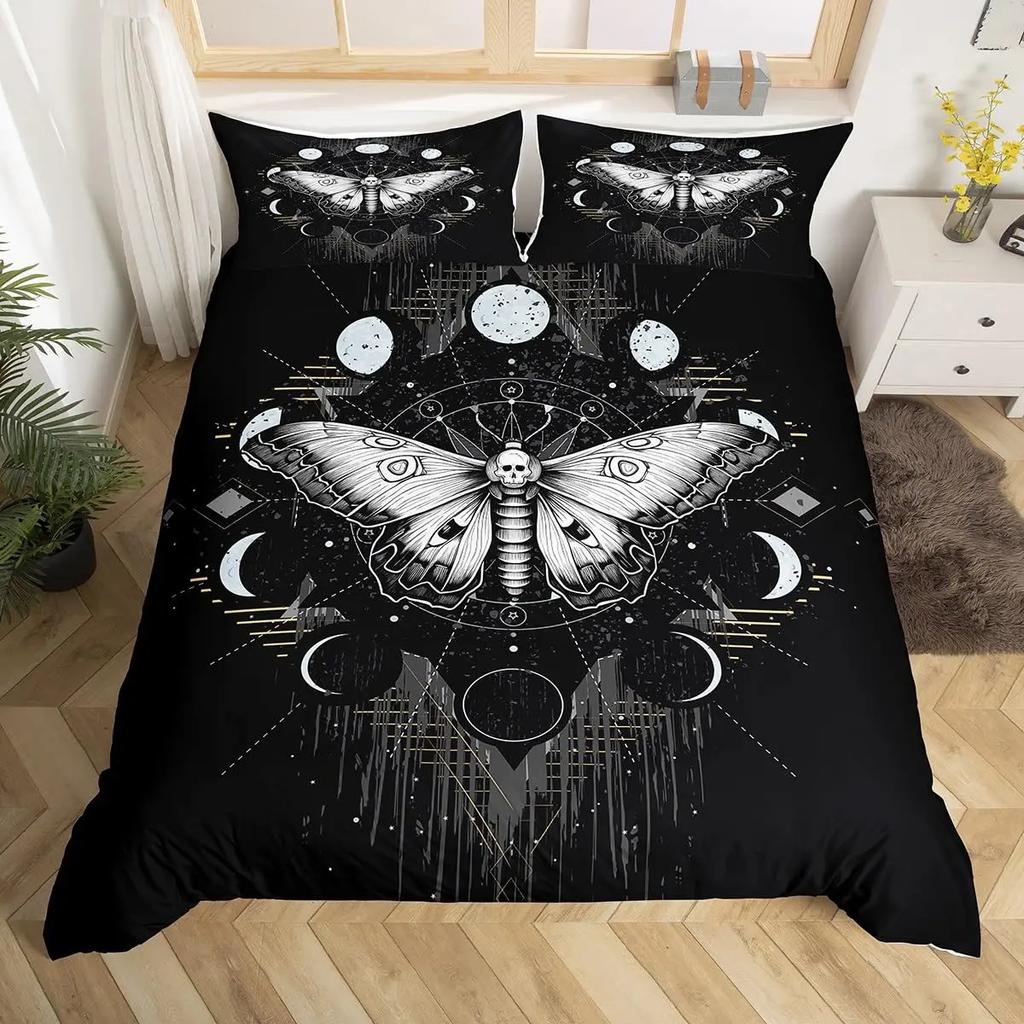 Gold Gothic Moth Duvet Cover Set Plant Pattern Bedding Sets Ultra Soft Lightweight Microfiber Queen King Comforter Cover 2/3 Pcs