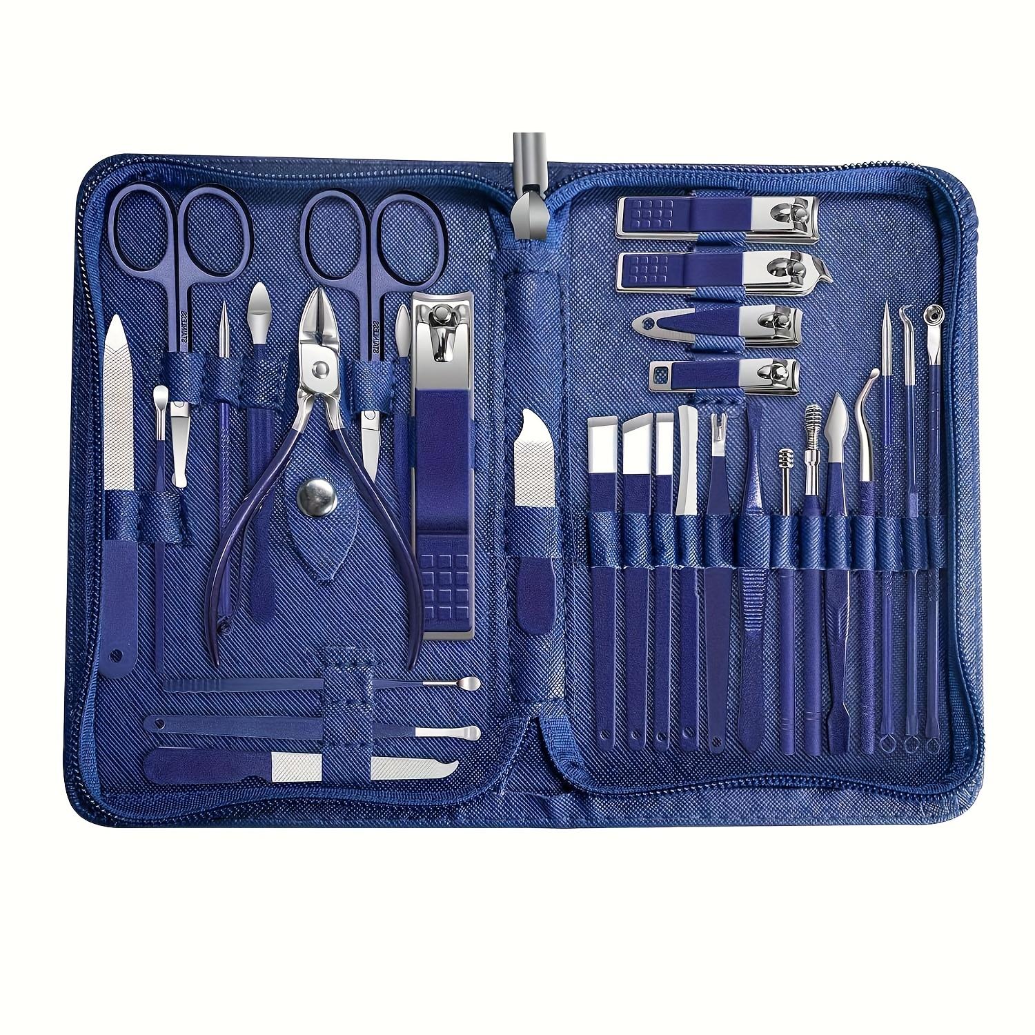 

Stainless Steel Manicure & Pedicure Set – Complete Nail Trimming Kit, Blue Travel Bag, Heavy-Duty for Home/Salon, Unisex.