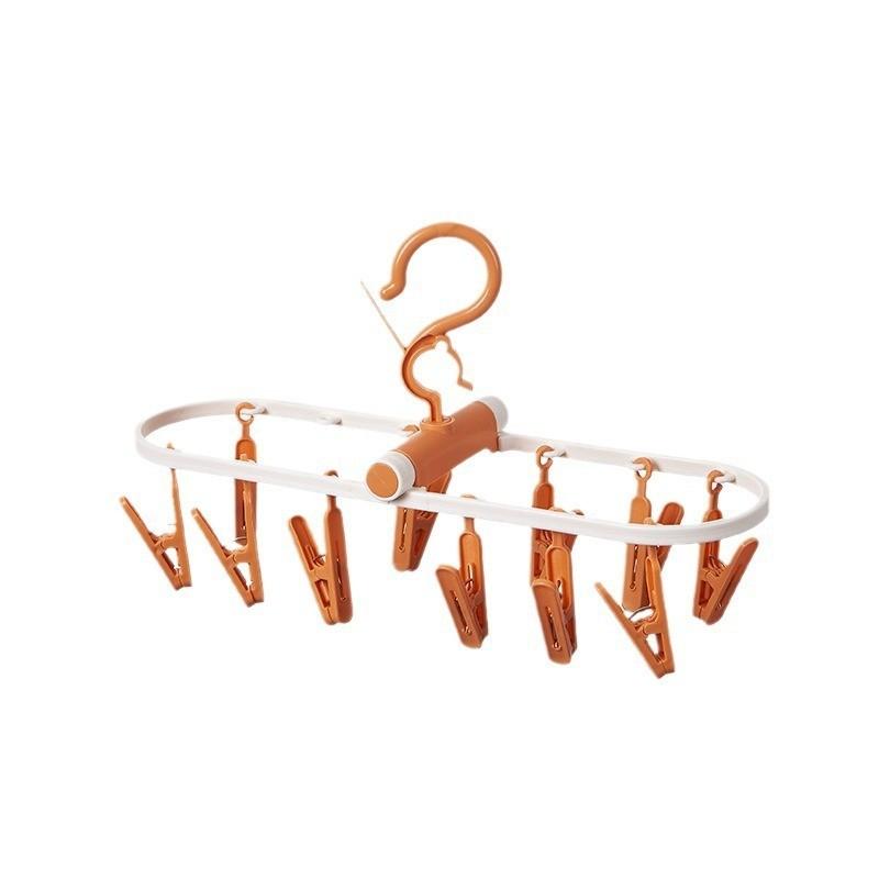 Portable Long Bar Foldable Plastic Clothes Drying Rack With Clips In Misty Blue