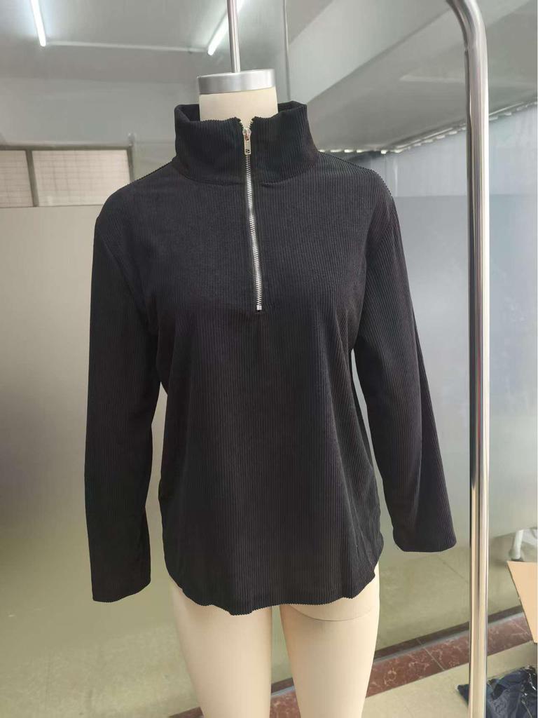 2025 Herbst/Winter Herren Cord Reißverschluss Stehkragen Langarm Polo Sweatshirt