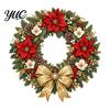 Creative Holiday Gifts Christmas Wreath Window Decals, Removable Stickers with Pine Cone Decorative PVC Wall Bow Berry Poinsettia, Waterproof