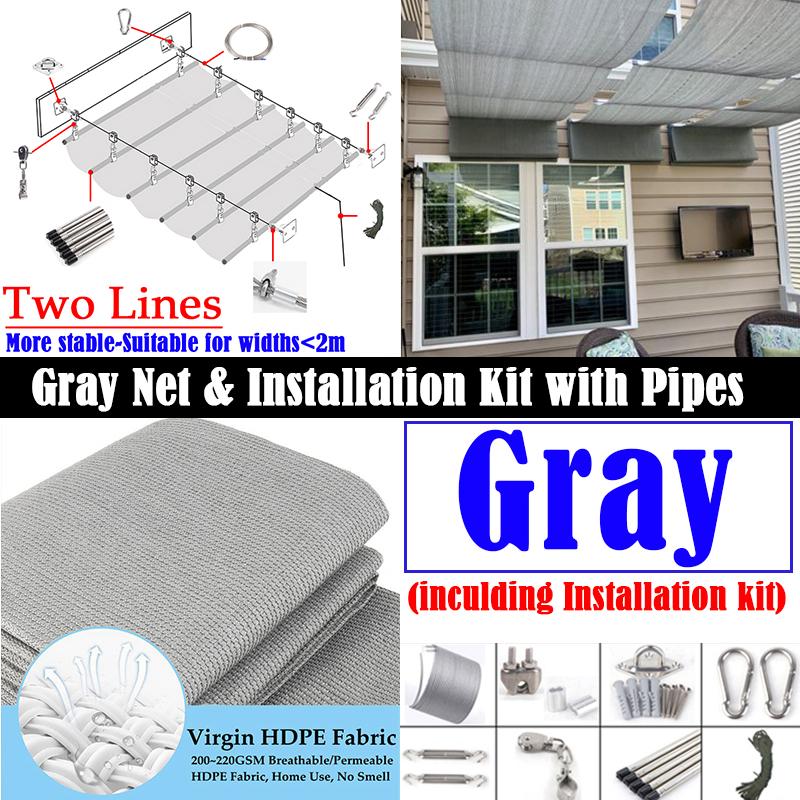 

Серый телескопический уличный тент HDPE Wave Sunshade Net Courtyard Pergola Sun Canopy Retractable Swimming Pool Shadow Sail 2x8m