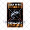 Fish Vintage Posters Sign Metal Plates Fisherman Fishing Solves Rules Classic Salmon Plaques Home Decoration Accessories 20X30CM