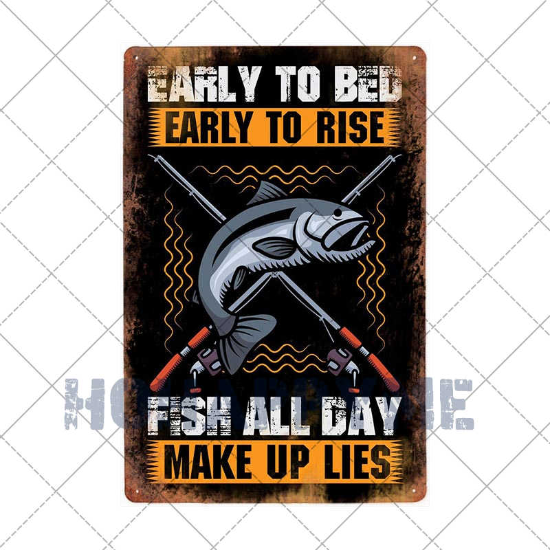 Fish Vintage Posters Sign Metal Plates Fisherman Fishing Solves Rules Classic Salmon Plaques Home Decoration Accessories 20X30CM