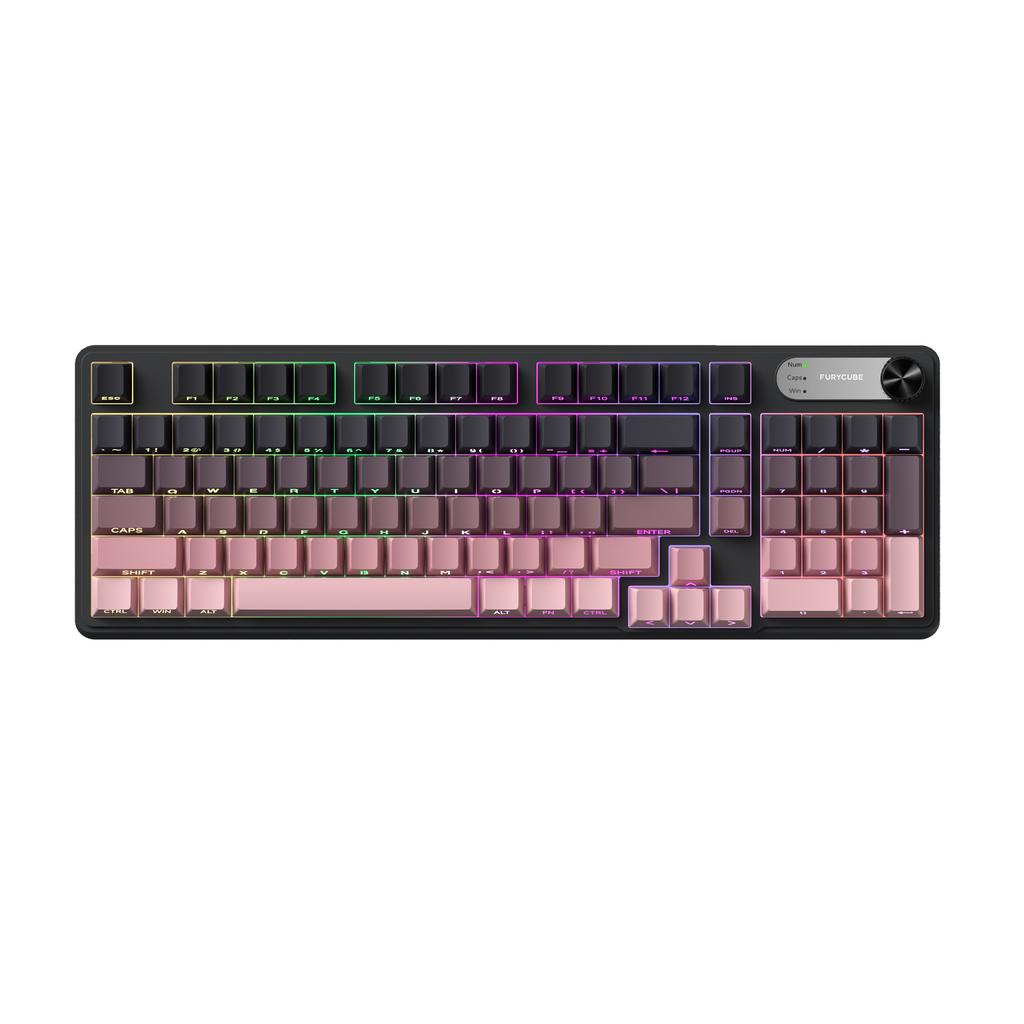 Furycube IP98 New 98-Key Waterproof USB-C Membrane Keyboard with RGB Backlit Detachable Wired Knob for Gaming Office Desktop Use