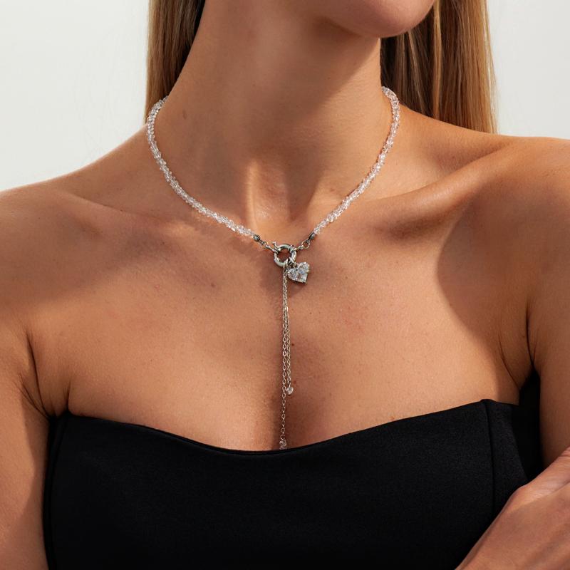 Exquisite Elegant Crystal Beaded Pendant Chokers Long Chain Tassel Necklace Women Trendy Creative OT Buckle Chain Jewelry Gift