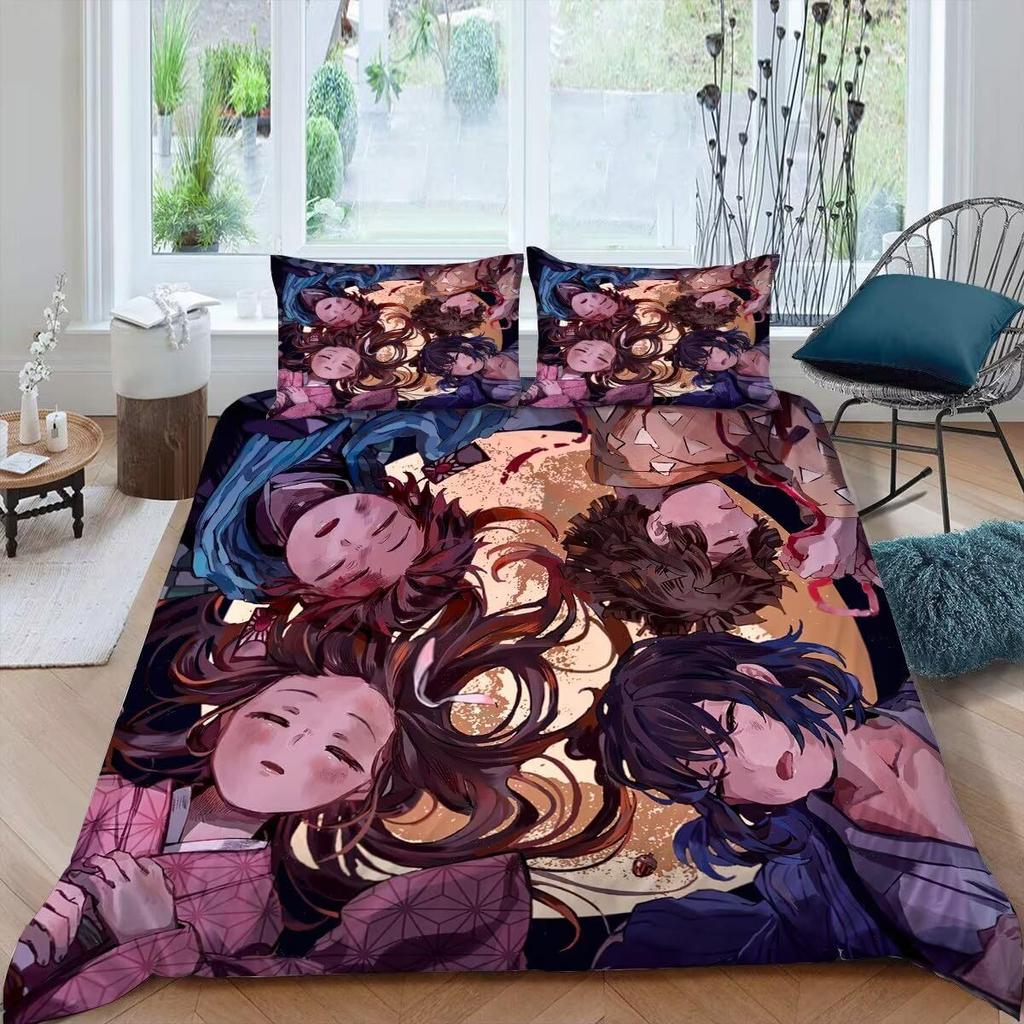 Anime Girl Three-Piece Quilt Cover 3D Digital Printing Bedding Set Bed Cover