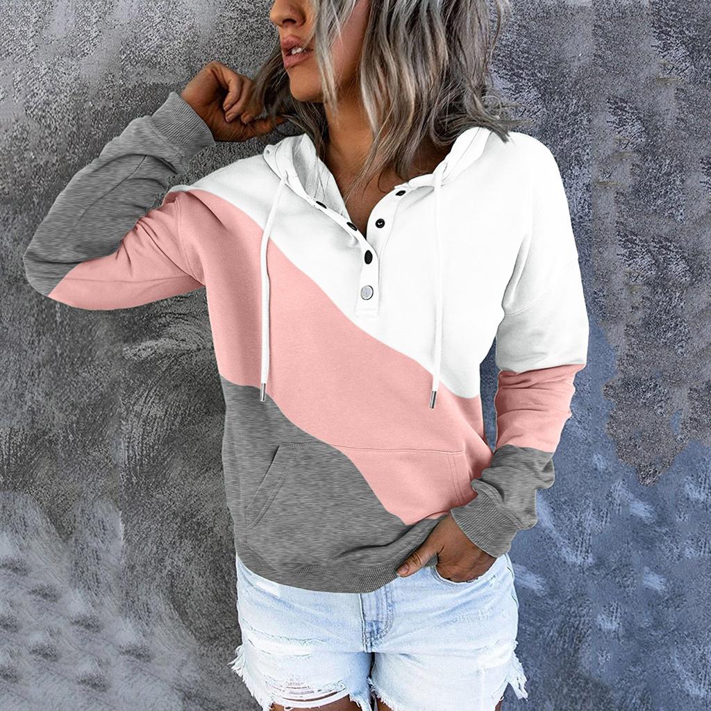 Women's Pullover Hoodies Tops Casual Button Down Long Sleeve Pocket Sweatshirts