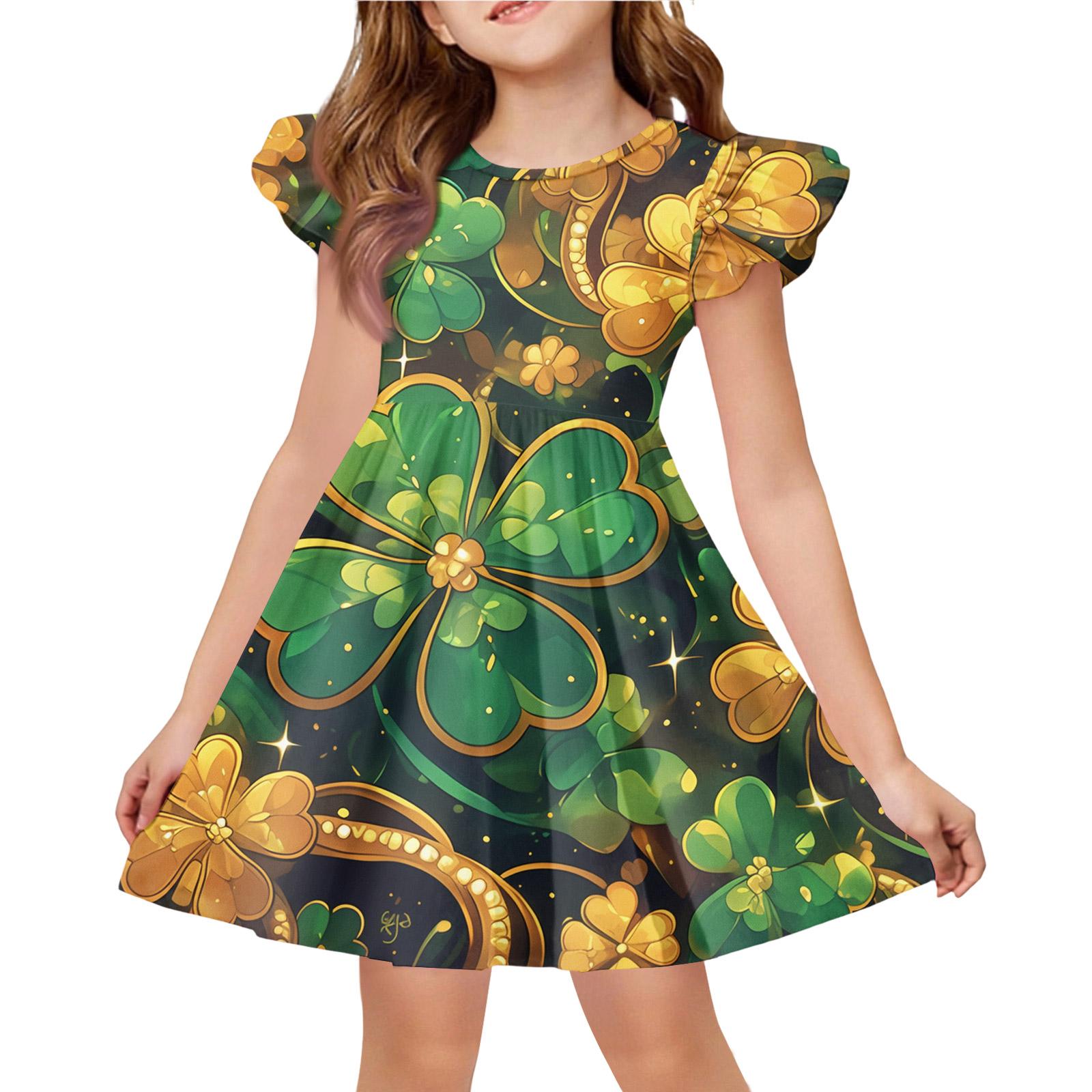 

Girls Summer Princess Dress - A-Line T-Shirt Dress St. Patrick s Day 150 зелений