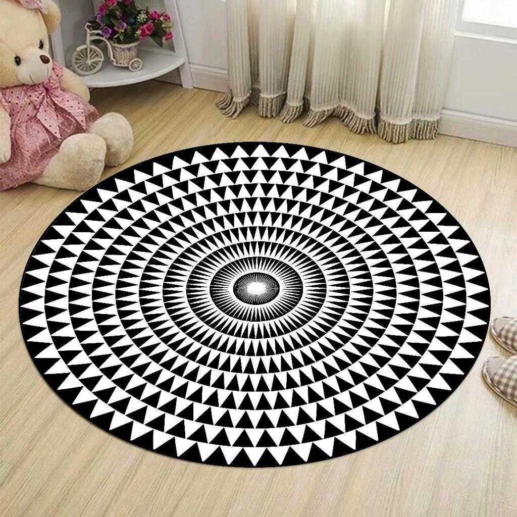 Modern Geometric Circular Living Room Carpet Dazzling Black and White Textured Bedroom Round Rug Hanging Basket Chair Floor Mat