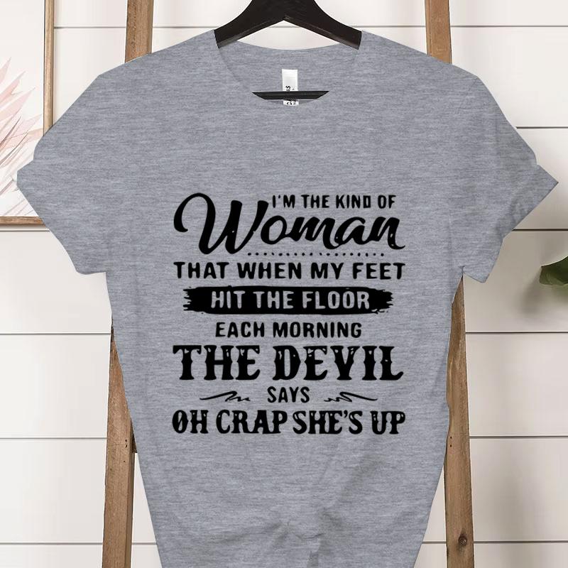 Soy el Tipo de Mujer Moda Camisetas para Mujer Casual Manga Corta El Diablo Dice Oh Mierda Está Despierta Camiseta Gráfica Ropa