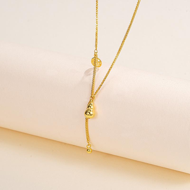 Tichiya S925 Sterling Silver Gourd Tassel Necklace - Elegant Chinese Style Clavicle Chain for Women, Symbolizing Fortune and Prosperity. 925 Silver