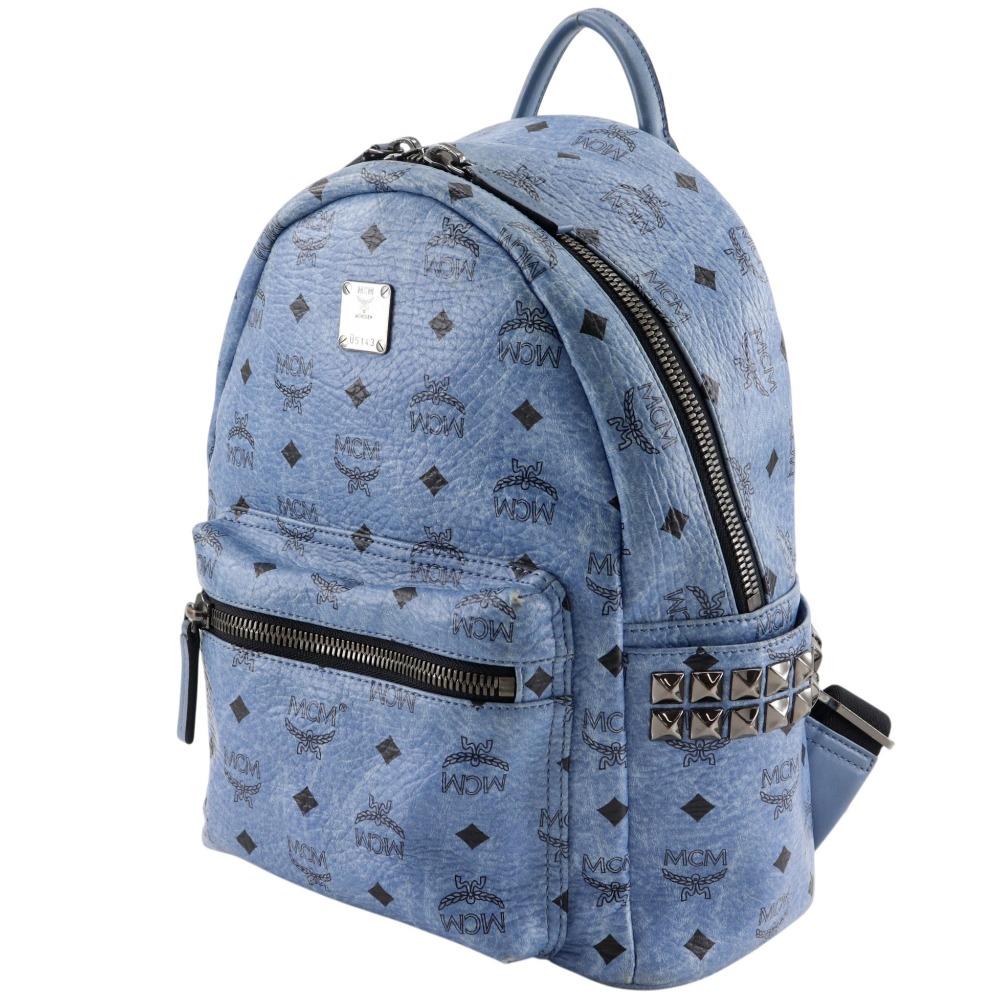 MCM Stark Backpack Daypack Logogram studs light blue leather Women Used