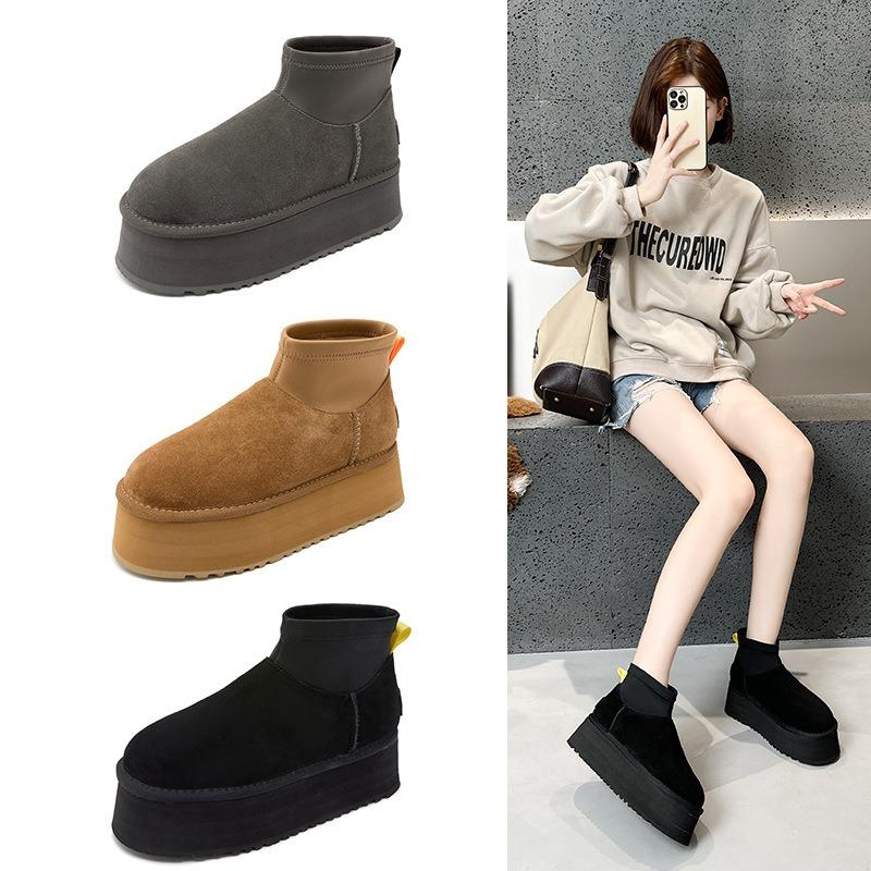 Winter Mini Dipper Stiefel Damen Winter Plateau Schneestiefel Fleece Verdickt Kurze Stiefel