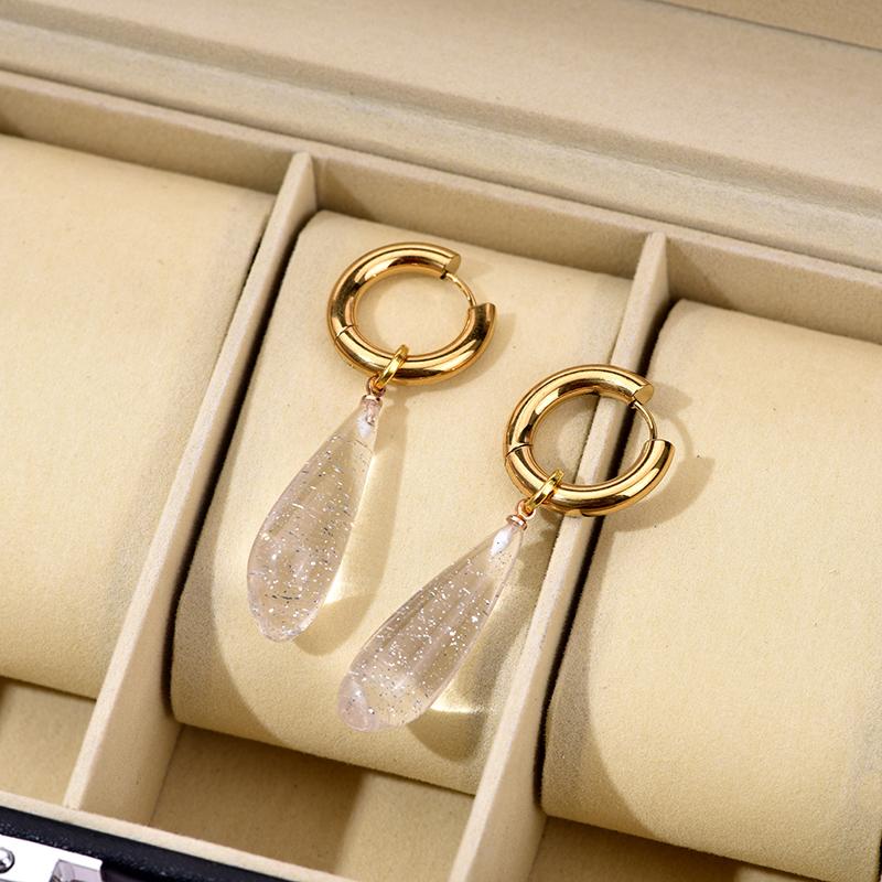 New Fashion Long Waterdrop Pendant Hoop Earrings For Women Round Stainless Steel Gold Color Ear Buckel Dangle Female Jewelry