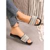 Ladies' Multi-layer Sparkling Diamond Toe Cover Sandals -Suitable for Casual, Party, Vacation, Fashionable Black Beach Shoes | Rubber Sole Single Shoe