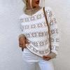 Vintage Christmas Knitwear Sweater Autumn Winter Loose Long Sleeve Print Cardigan Stand Collar Top
