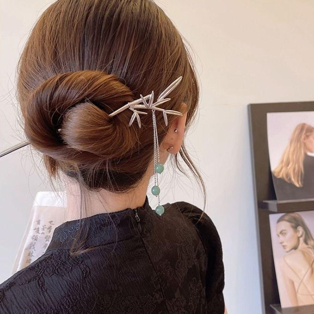 

Индивидуальные женские заколки для волос в виде листа, китайская заколка с кисточкой, аксессуар для укладки волос, бусины, головной убор