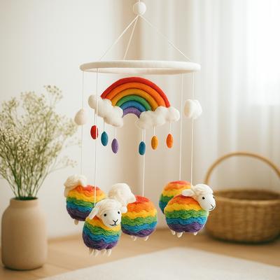 Felt Baby Mobile Rainbow Sheep Clouds Raindrops