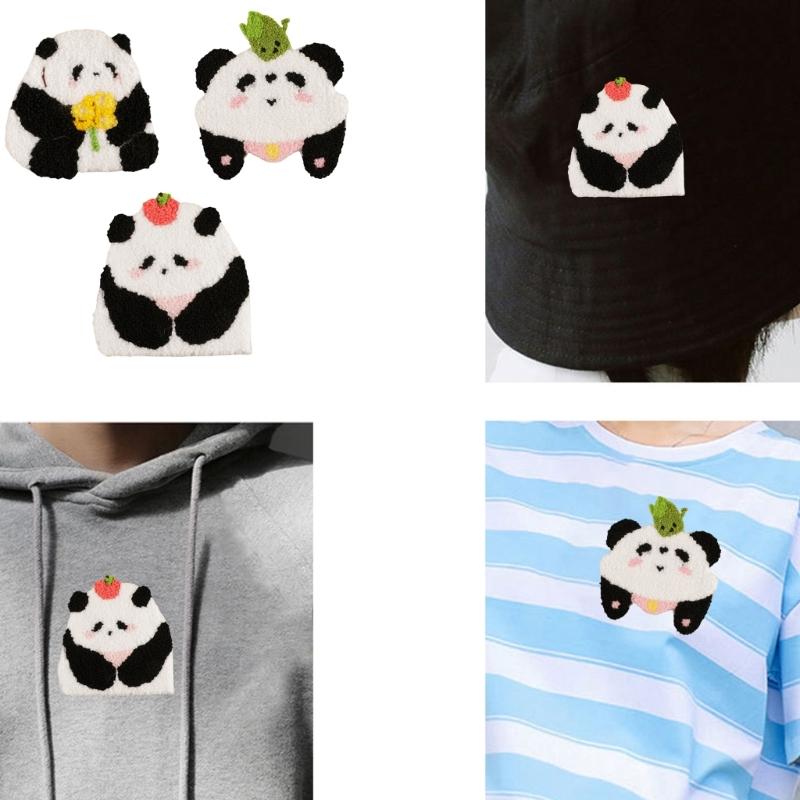 3 Pcs Cartoon Panda Iron On Patches Applique Patches Animal Repair Patches Embroidery Patches for Clothes Bag Decoration