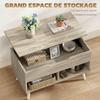 Lift-Top Coffee Table, Hidden Compartment, Open Shelves, 75 x 40 x 58 cm, Natural Wood