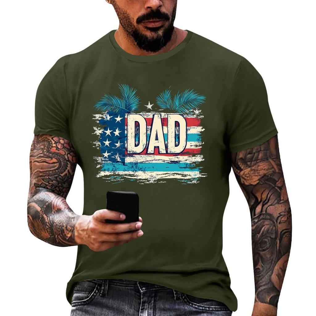 Men's Loose Fit Short Sleeve T Shirt Summer Casual Daily Wear Patriotic Flag Print Dad Graphic Tee for Father's Day Independence