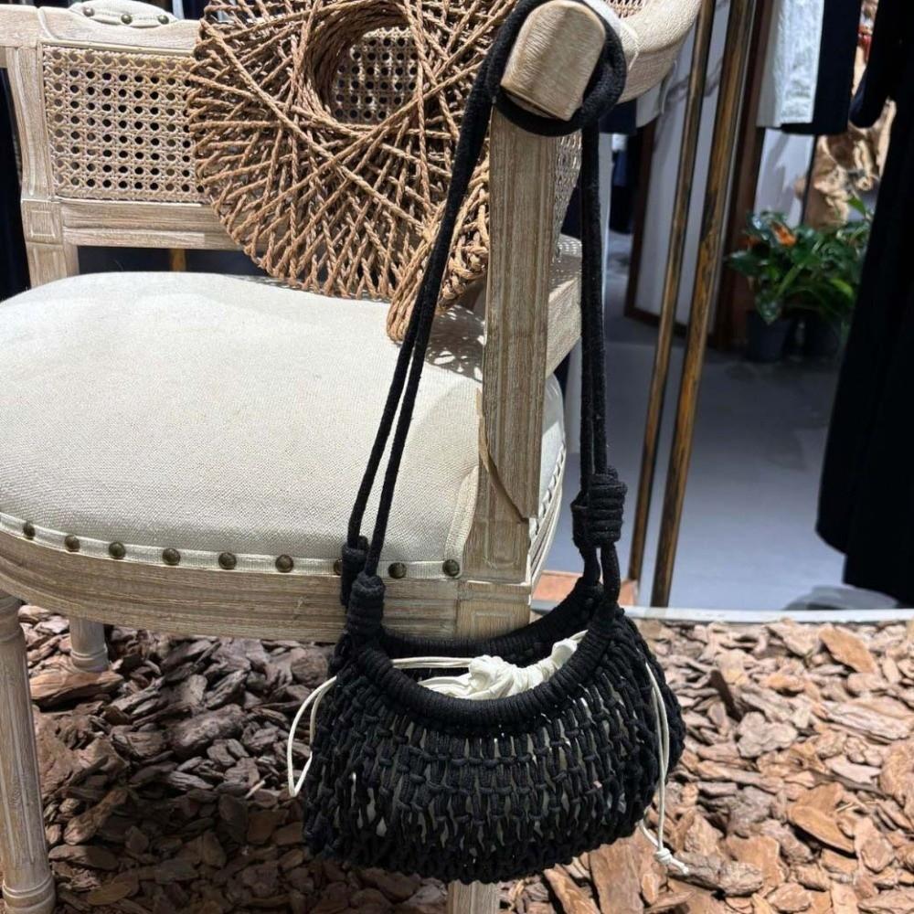Net Pouch Yarn Woven Crossbody Bag Large Capacity Hollow Fishnet Bag Crochet Shoulder Pouch  School