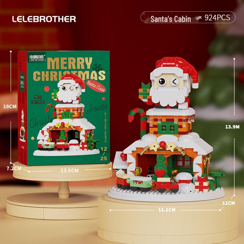Christmas Lego-Compatible Building Blocks: Assembled Tree, Reindeer, and Santa Ornaments