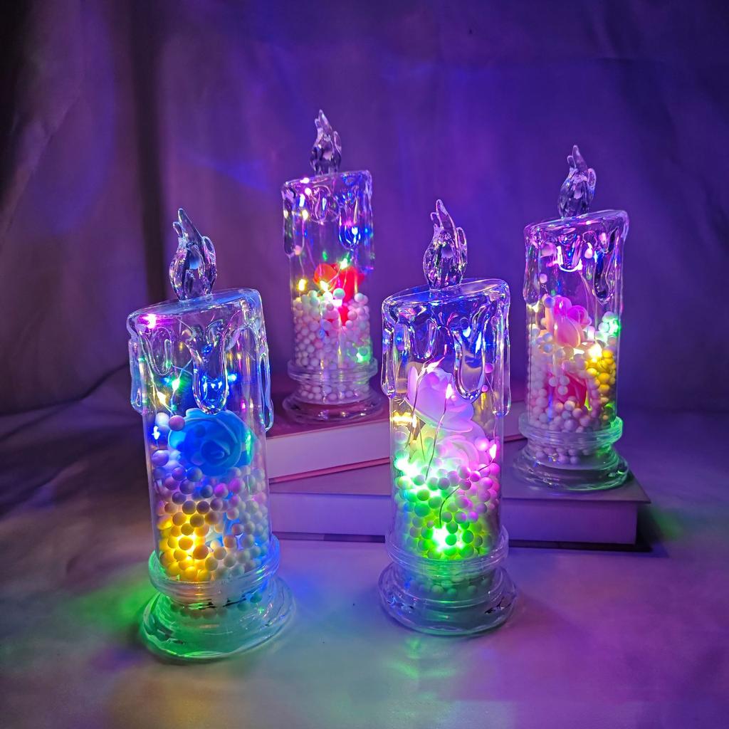 LED Electronic Candle Clear Rose Night Light Valentines Day Decor Best Gift For Girlfriend Home Decorative Atmosphere Ornament