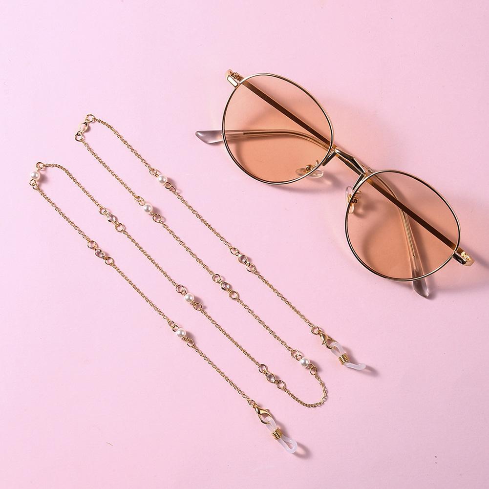 Women Eyeglasses Chain Simple Imitation Pearl Diamante Metal Hanging Neck Non-slip Glasses Eyeglass Cord