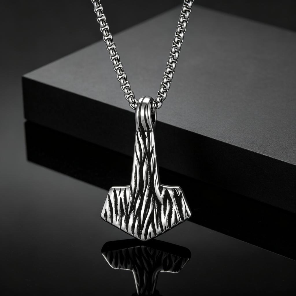 Retro Einzigartig Edelstahl Texturiert Hammer Anhänger Halskette für Männer, Punk Hip Hop Schmuck Zubehör Geschenke