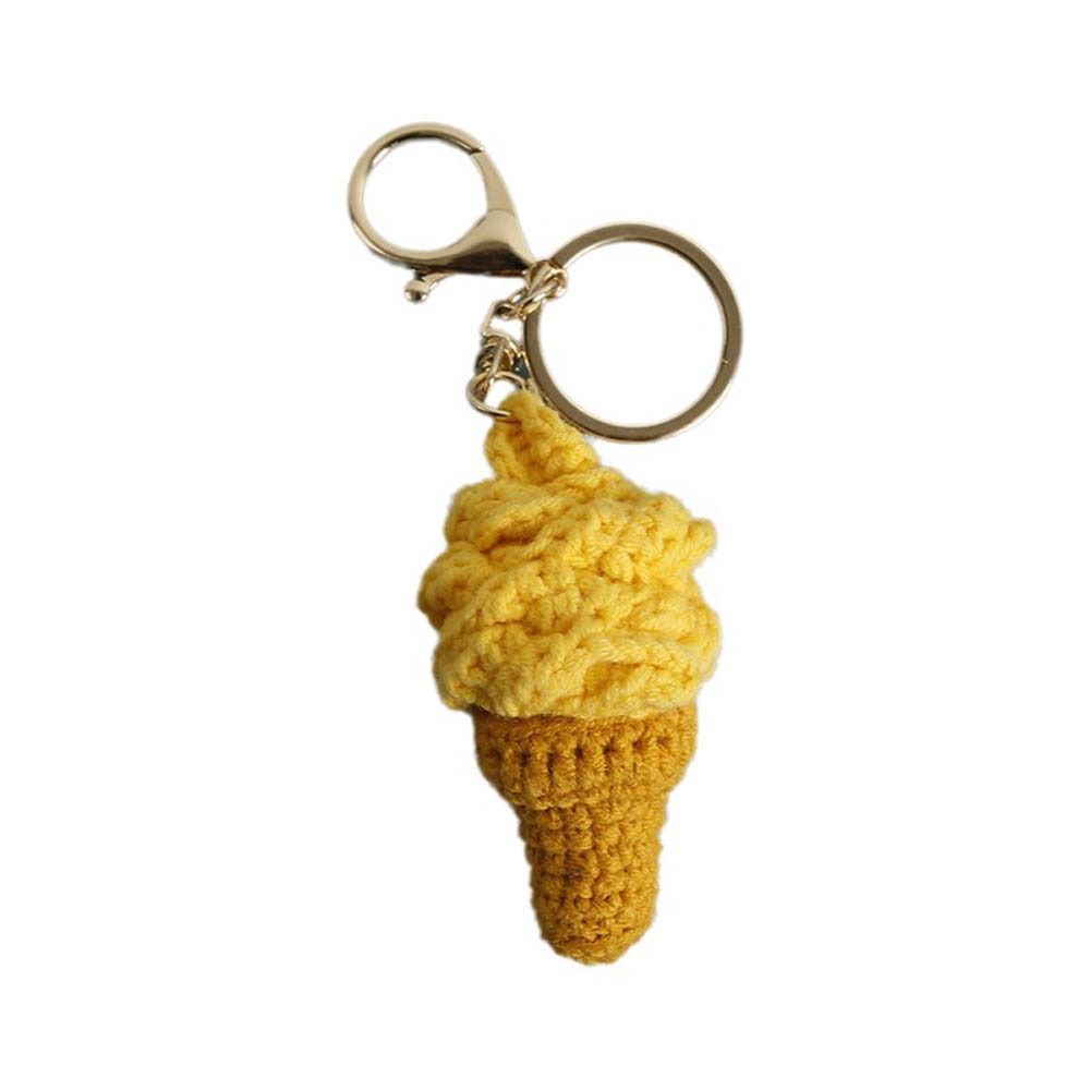 Handmaking Crochet Keychain Ice Cream Cone Knitted Keyrings Exquisite Ice Cream Pendant Backpack