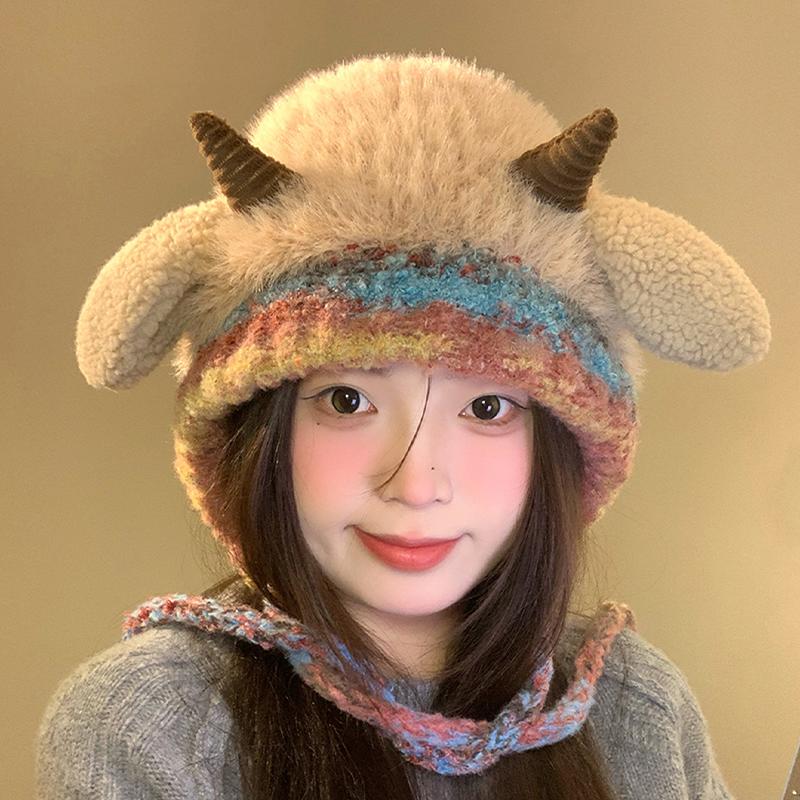 Korean Cute Plush Hat Autumn And Winter Warm Knitted Earmuffs Cold-Proof All-Match Hat