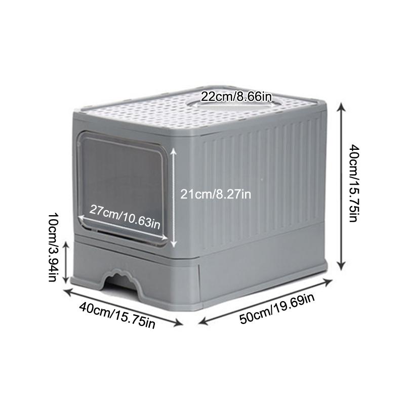 Cat Litter Box Large Enclosed With Lid And Scoop Foldable Design Top Exit Front Entry Odor Control Kitty Toilet Tray