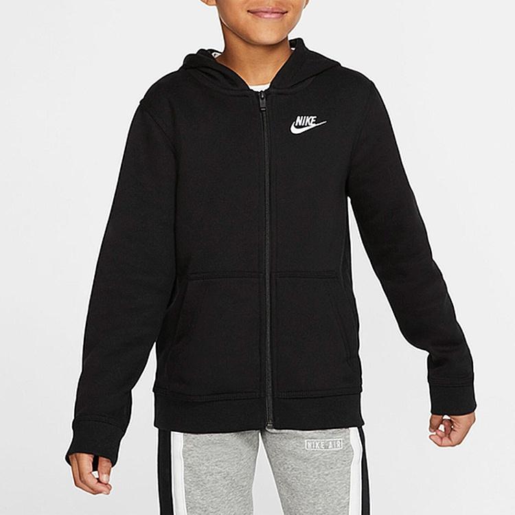Nike Sweatshirt Casual Fleece Lined Zippers Open Collar Hooded Black Kids' Unisex BV3699-010