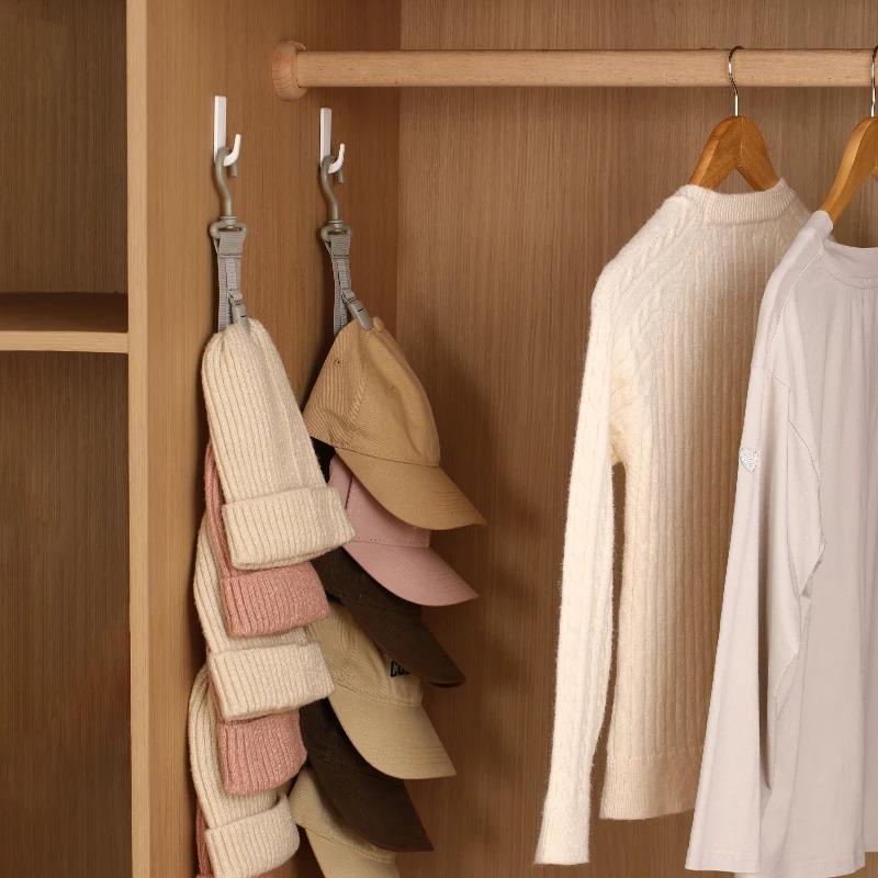 Wardrobe Hat Rack Hanging Rope Hat Storage Clips Hat Organizer Display for Baseball Caps Hat Hanger for Closet Door and Bedroom