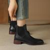 Vintage Office Lady Genuine Leather Women Ankle Boots Autumn Winter Retro Style Back Zipper Thick Heels Shoes Woman 2024 New