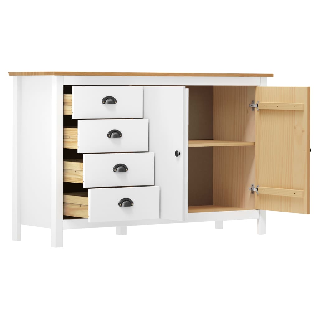 Hill Sideboard in Weiß 130 x 40 x 80 cm Massives Kiefernholz