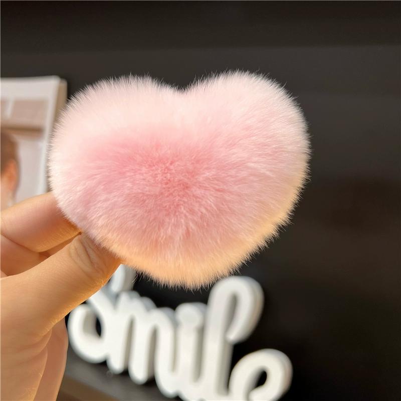 Love Hair Card  Cute Real Otter Rabbit Hair Little Peach Heart Hair Clip Headpiece Plush Ball Edge Clip Plush Hair Clip BB