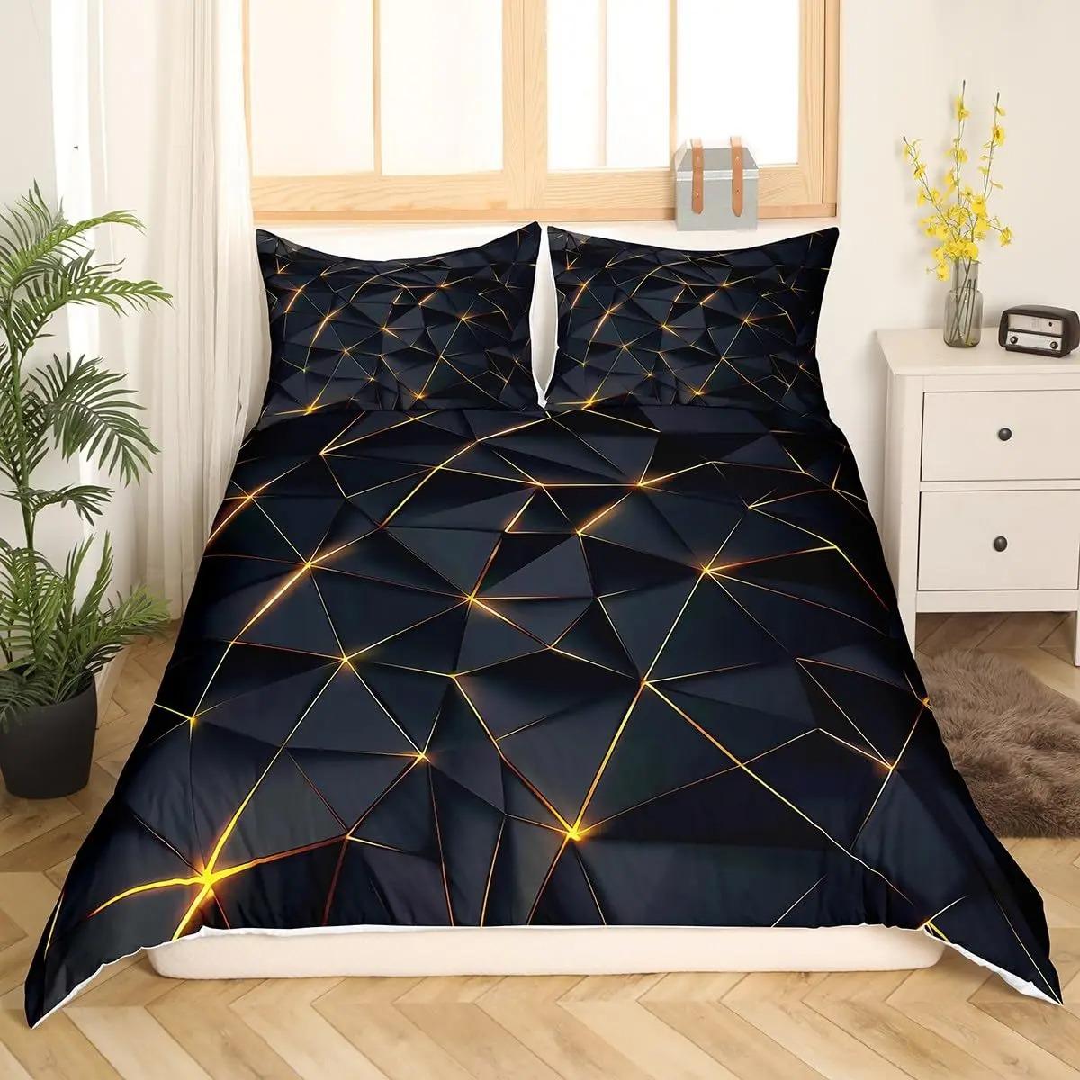 Neon Honingraat Dekbedovertrek King Queen Geometrisch Stereoscopisch Thema Tieners Jongens Beddengoedset, Geometrie Blauwdruk Dekbedovertrek 70x133cm 2pcs