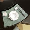 Artificial Leather Placemats Oil Resistant Chinese Style Engraved Flower Pattern Fan-Shaped Placemats Dining Table Decor