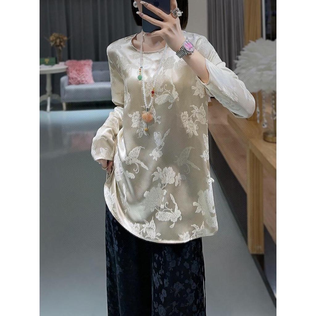 28 Momme Real Silk Chinese Brocade Top: Butterfly Love Mulberry Silk Shirt (2024 Spring Collection)